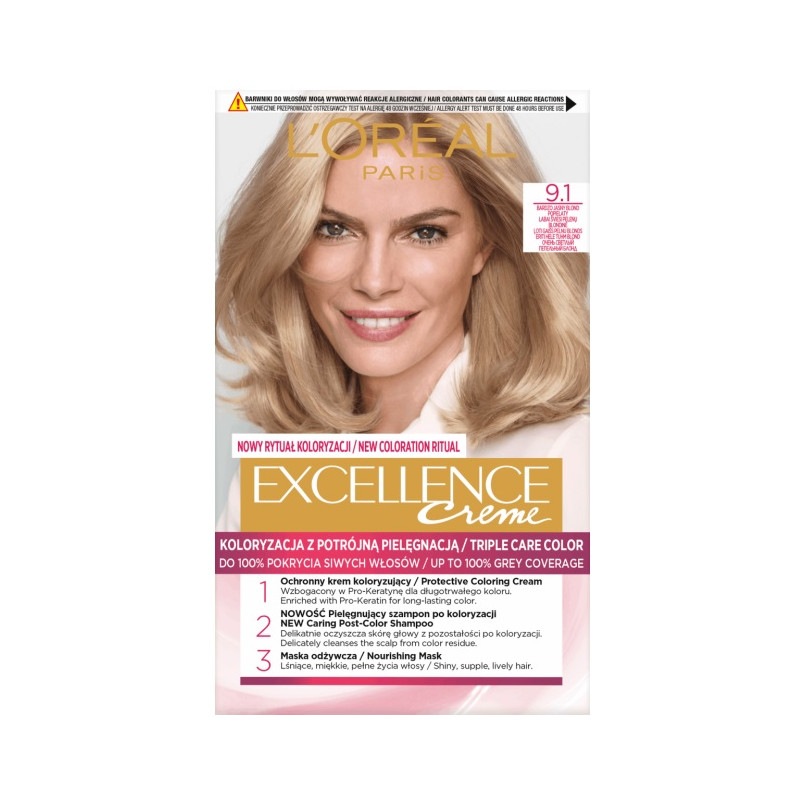 L'Oreal Excellence Creme Hair Color 9.1 Natural Light Ash Blonde