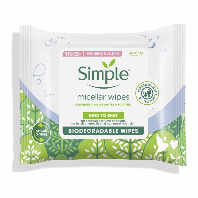 Simple Kind To Skin Biodegradable Micellar Cleansing Wipes