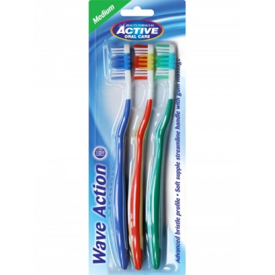 Active Oral Care Wave Action Toothbrushes Medium 3 pcs