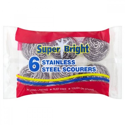 Super Bright Stainless Steel Scourers 6 pcs