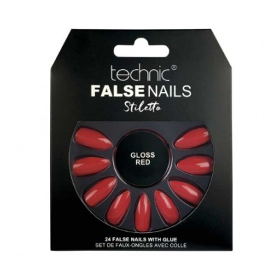 Technic False Nails Stiletto Gloss Red 24 kpl