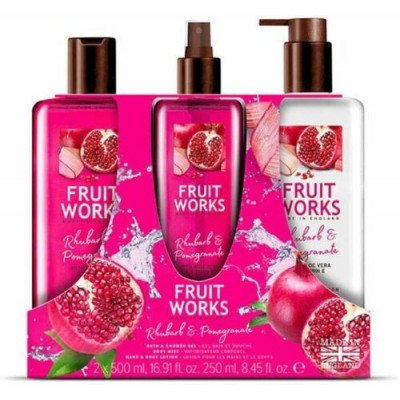 Fruit Works Rhubarb & Pomegranate Body Mist & Shower Gel & Body Lotion Set 250 ml + 2 x 500 ml