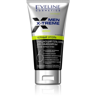 Eveline Men X-treme Cleansing Peeling Gel With Activated Charcoal 6 In 1 150 ml