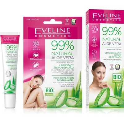 Eveline 99% Natural Aloe Vera Set For Depilation Face & Chin + Soothing Gel 2 pcs
