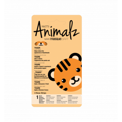 Masquebar Animalz Tiger Face Mask & Nose Strips 1 stk + 3 stk