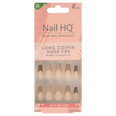 Nail HQ Long Coffin Nude Tips 24 pcs + 2 ml